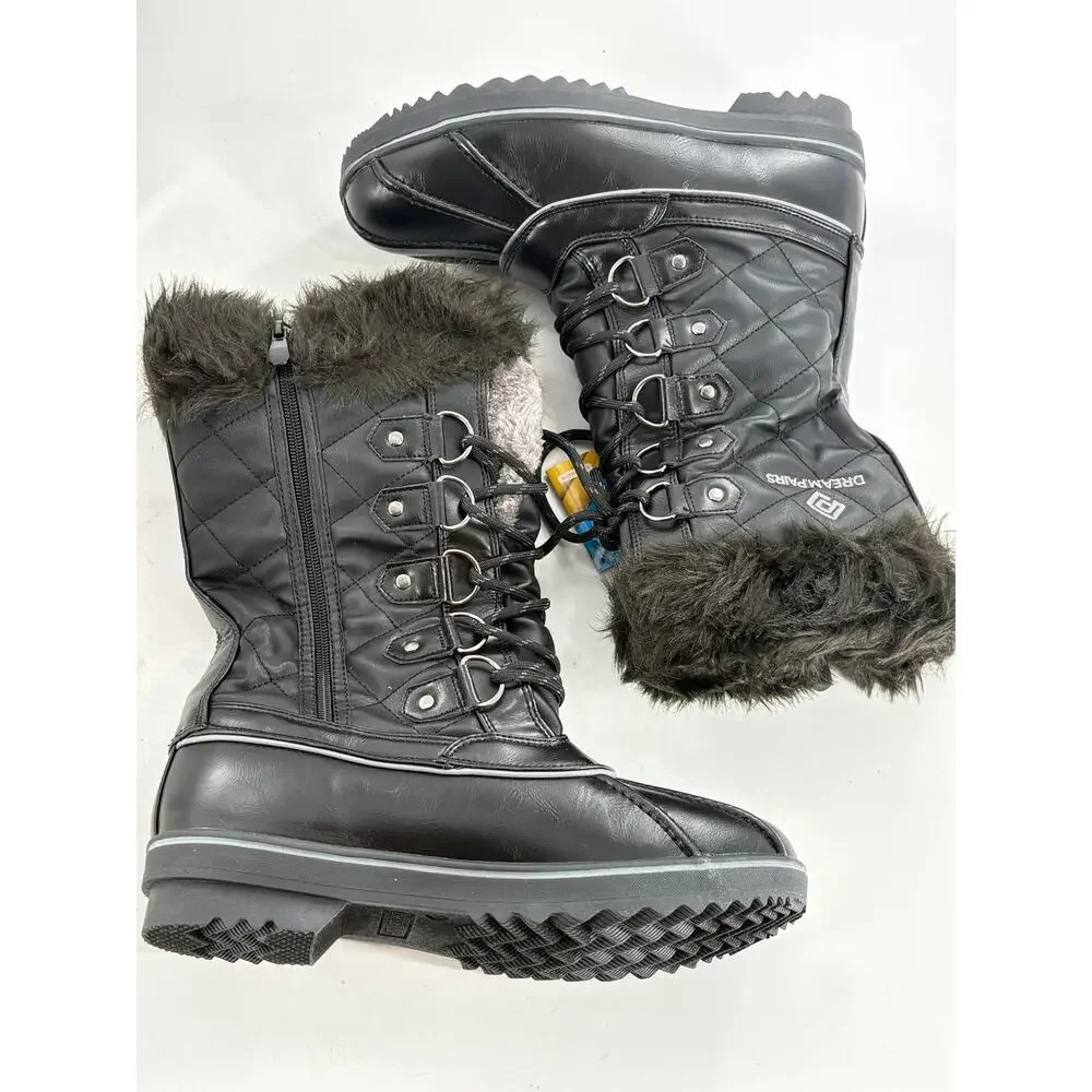Dream Pairs Insulated Snow Boots 9 Black NWT Water Resistant Faux Fur Mid Calf